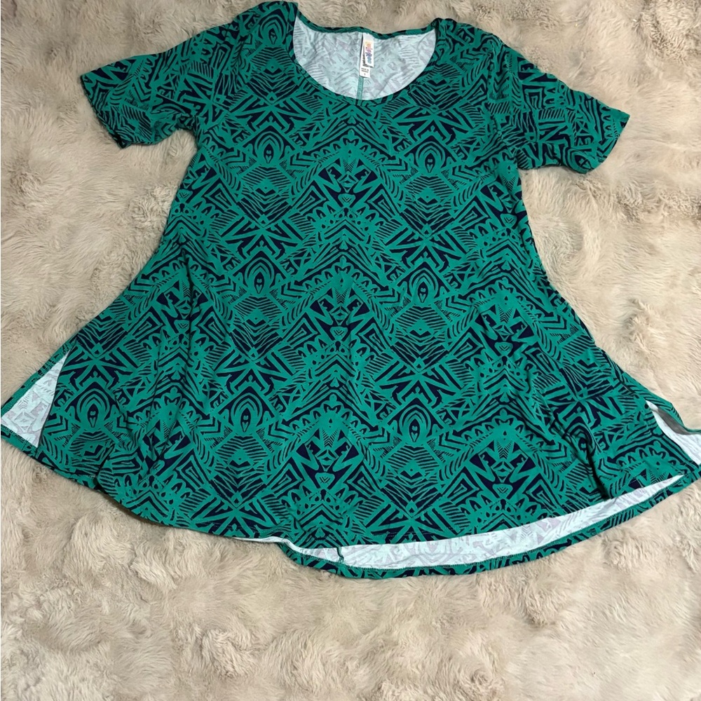LuLaRoe Teal & Black Geometric Scoop Neck Tunic